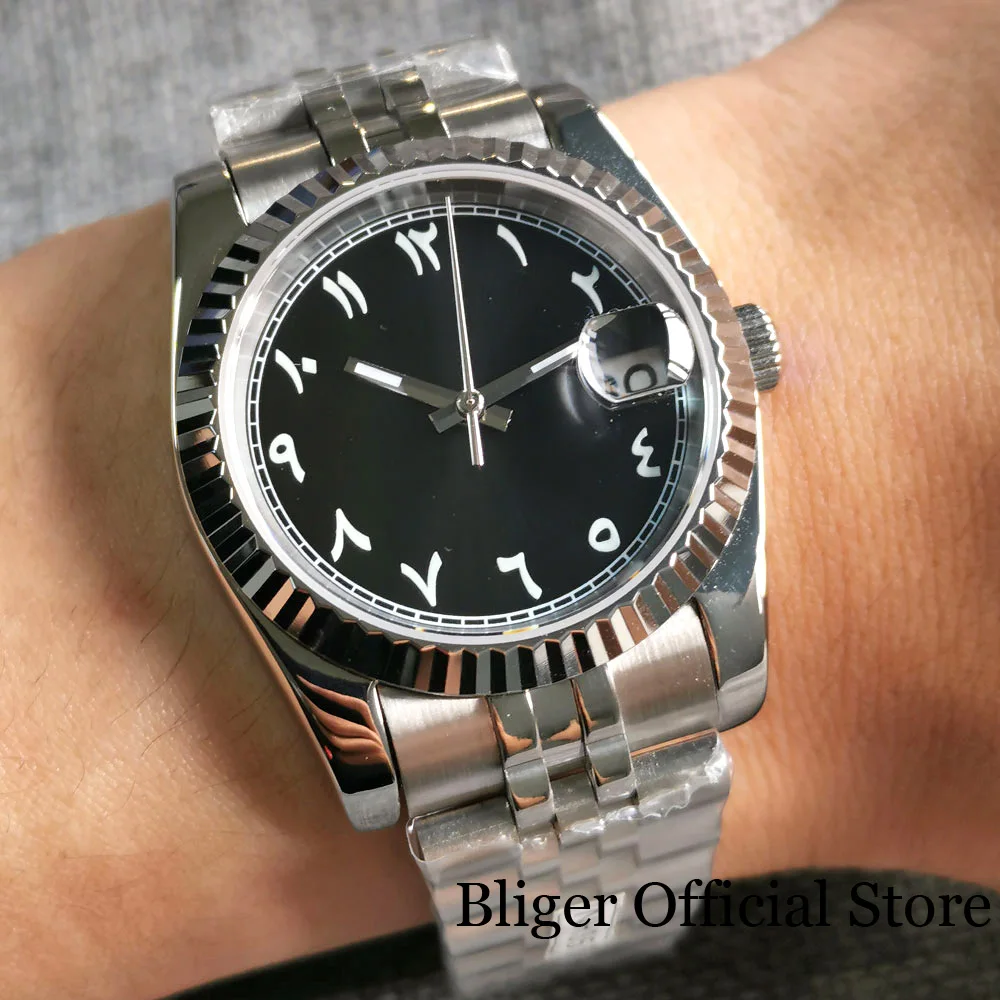 Bliger nh35a Uhrwerk 36mm 39mm Herren uhr arabische Zahlen 2023 neue geriffelte Lünette schwarz himmelblau grün Zifferblatt Saphirglas uhr