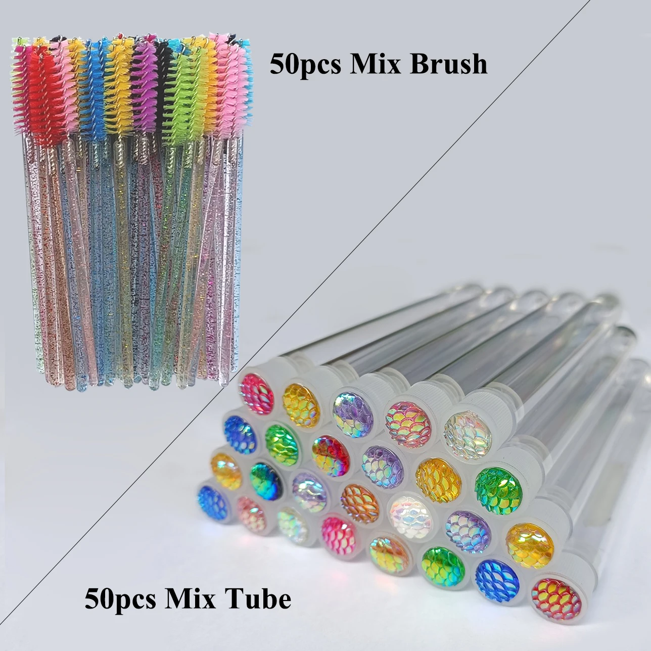 50 Stück wiederverwendbare Augenbrauenpinsel, Rohr, Wimpernbürste, Augenbrauenpinsel, austauschbar, staubdicht, funkelnder Diamant-Make-up-Pinsel