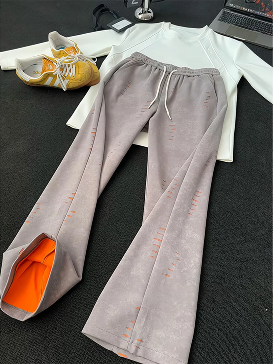 American Retro Tie Dye Sweatpants Men Lazy Washed out Sports Casual Straight Leg Hiphop Loose Fit Pants Leisure Trousers