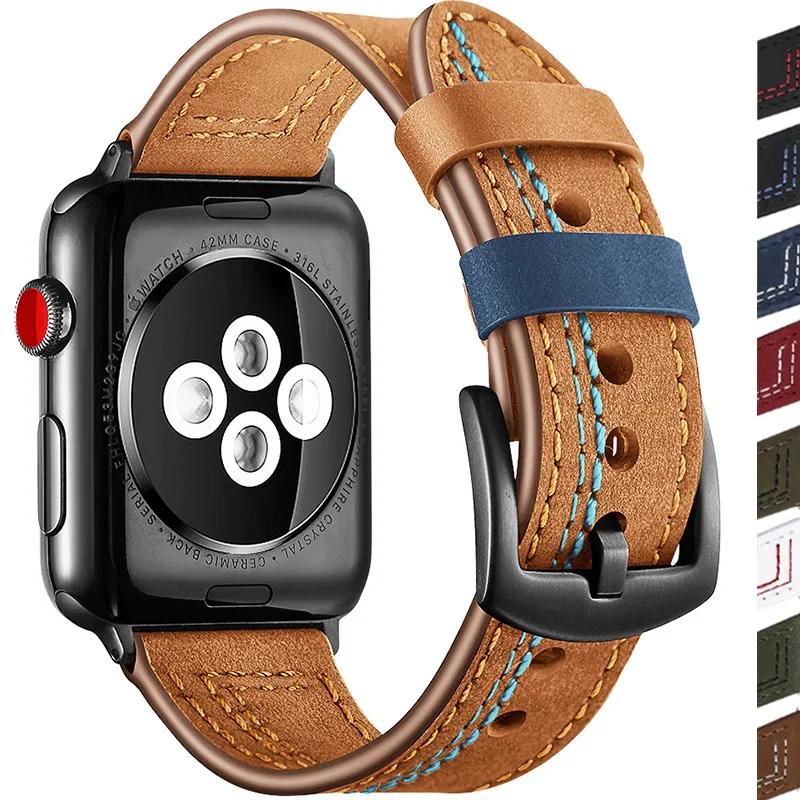 Leather Strap For Apple Watch Band 44mm Ultra 2 49mm 42mm 38/40mm watchband Correa bracelet iWatch Series 5 3 SE 6 7 8 9 45/41MM