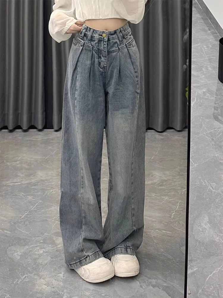 

Retro High Waist Wide Leg Jeans Women's Spring Autumn 2024 New plus Size Loose Long Pants Dra Slimming Floor-Length