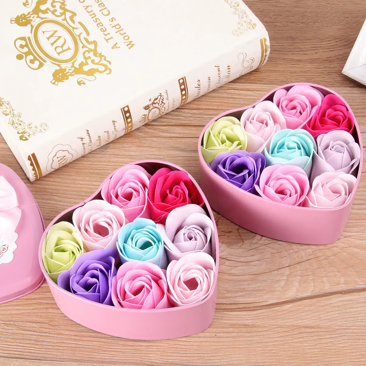 

2 Boxes Rose-Shaped Soap Flower Soap Creative Gift Heart Storage Box Elegant Scent Mothers Day Present 9 Flowers Each