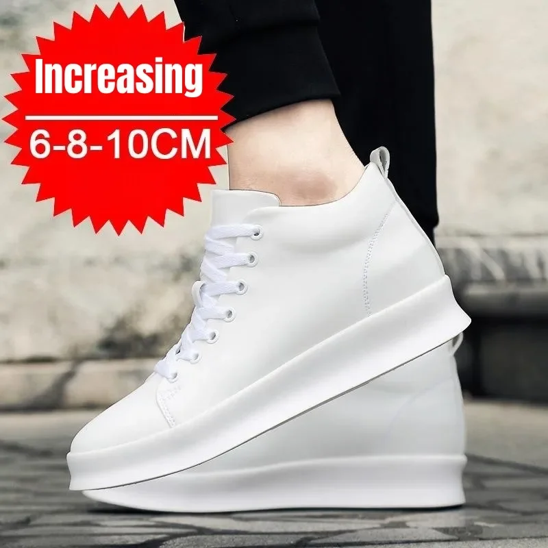 Zapatos blancos con aumento de altura interior Para hombre, zapatillas deportivas informales de elevación Invisible, Tenis masculinos, 8cm