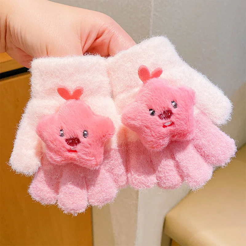 Children's Cute Cartoon Gloves for Boys and Girls, Winter Half Finger Cots Beaver Warm and Windproof 1-3 Years Old