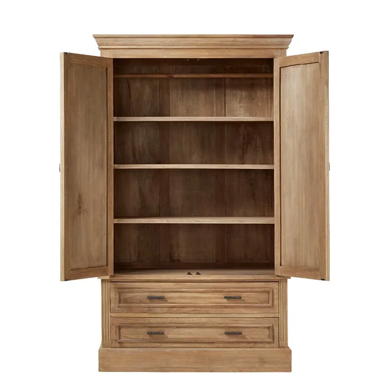 

Solid wood retro old double door cabinet bedroom locker rattan oak wardrobe storage cabinet
