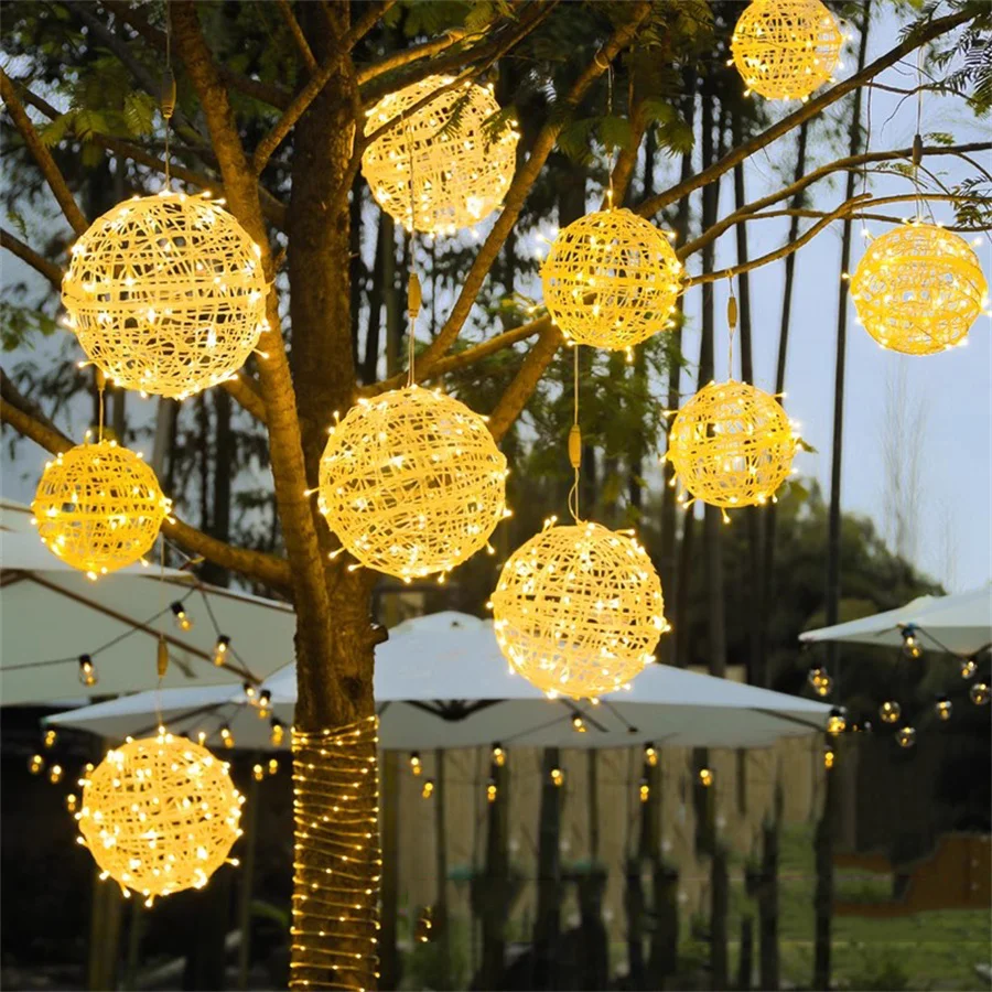 

Dia20/30CM Outdoor Solar Powered Globe Hanging String Lights Waterproof Landscape Solar Rattan Ball Globe Garland Fairy Light