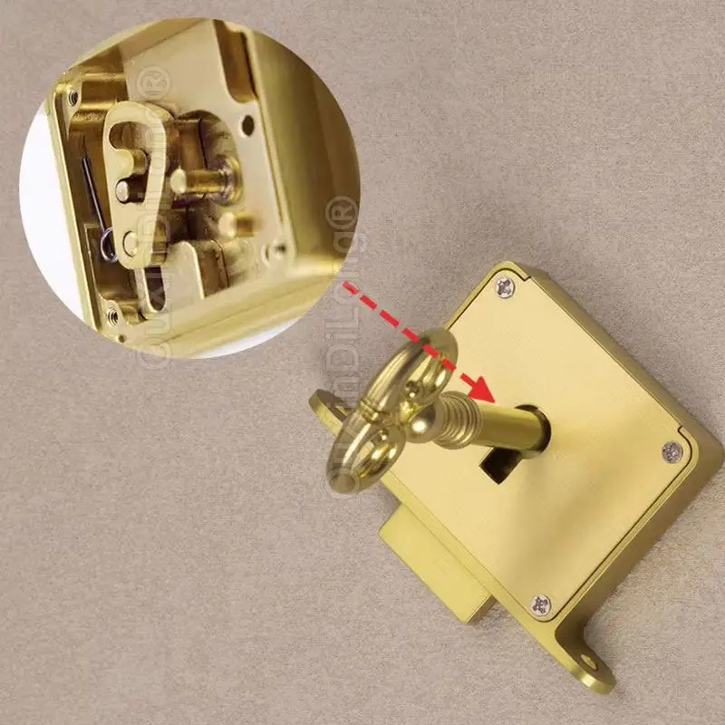 1PCS Antique Brass Drawer Lock Invisible Cabinet Locks Dresser Hidden Closet Door Lock w Key Concealed Installation GF1533