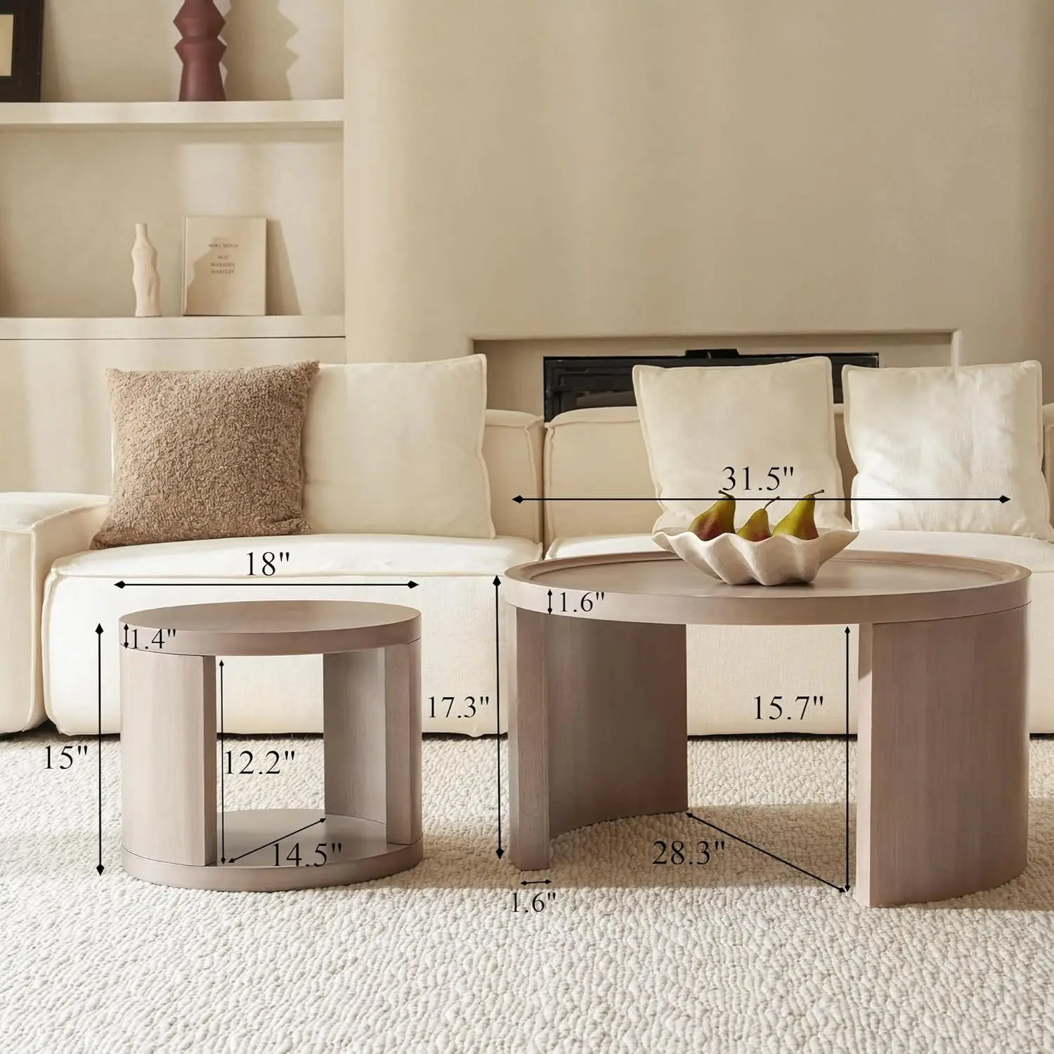 new Round Nesting Coffee Table Set of 2, Gray Coffee Table, 31.5