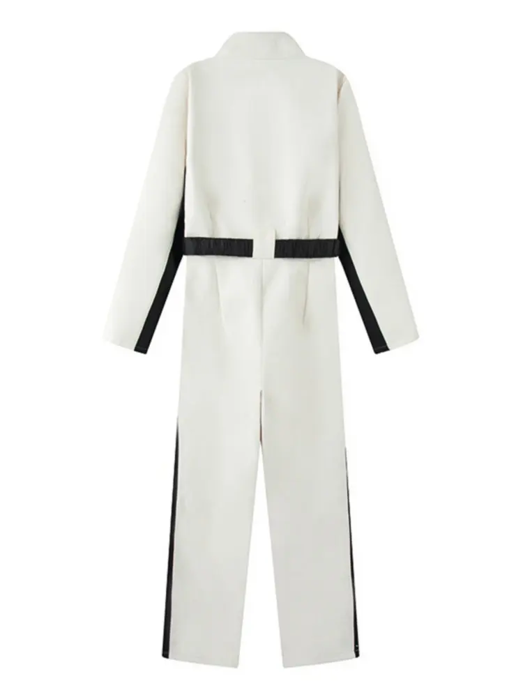 2026Waterproof Windproof Patchwork Skiing Jumpsuits Women's Elegant Skateboard One-piece Fleece Ski Bodysuit Female Long Sleeve