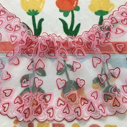1Yard Tulle Lace Trim DIY Bra Sewing Fabrics Heart Pink Embroidery Lace for Lingerie Needle Work Women Panty Crafts Accessey