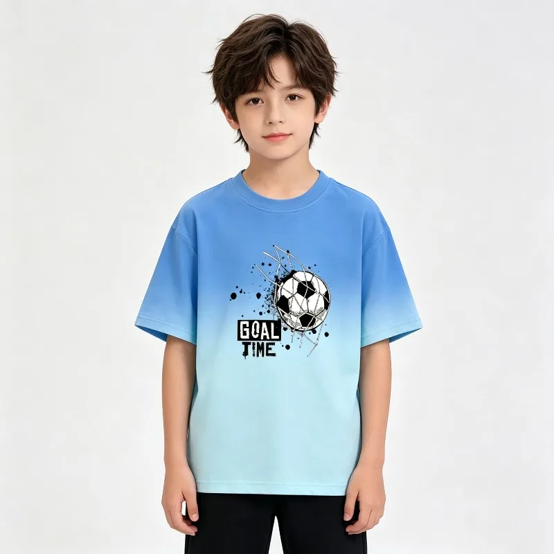 Children T-shirts Summer Gradual Change Short-sleeve T-shirt for Boys Football Print Teenager Loose Tops School Outfits Clothing