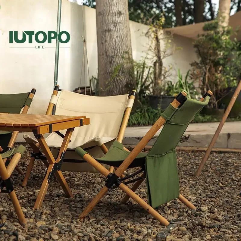 

Garden Outdoor Camping Chair Solid Wood Kermit Chair Folding Stick Chairs Lunch Break Back Chairs Beach Balcony Leisure Chairs