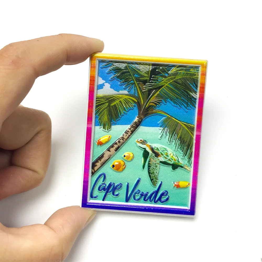 

3D Resin Cape Verde Refrigerator Magnet - Palm Tree, Sea Turtle, Tropical Fish - Decorative Home Decor for Fridge, Kitchen