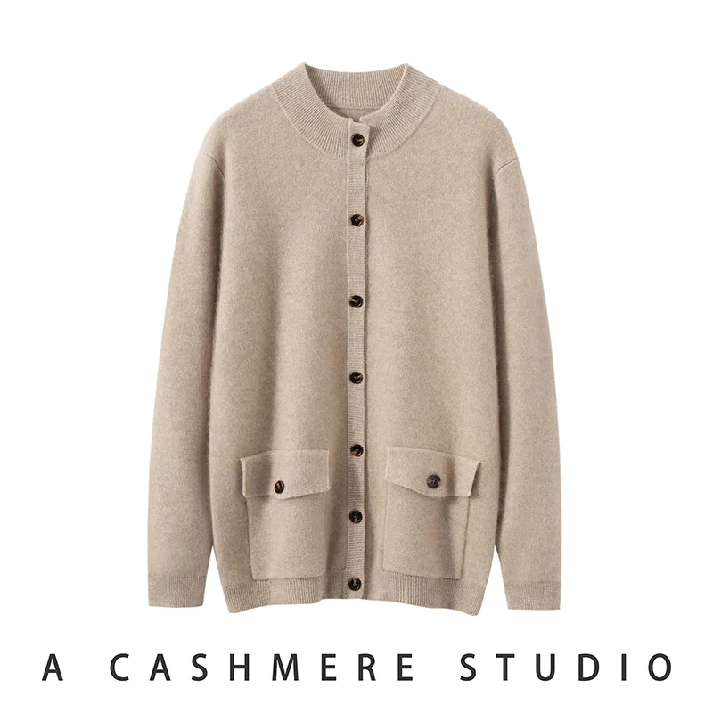 Men's 100% Cashmere Knitted Cardigan Stand-up Collar Casual Business Long Sleeve Winter Jacket Warm Thick Knit Men's Clothing...