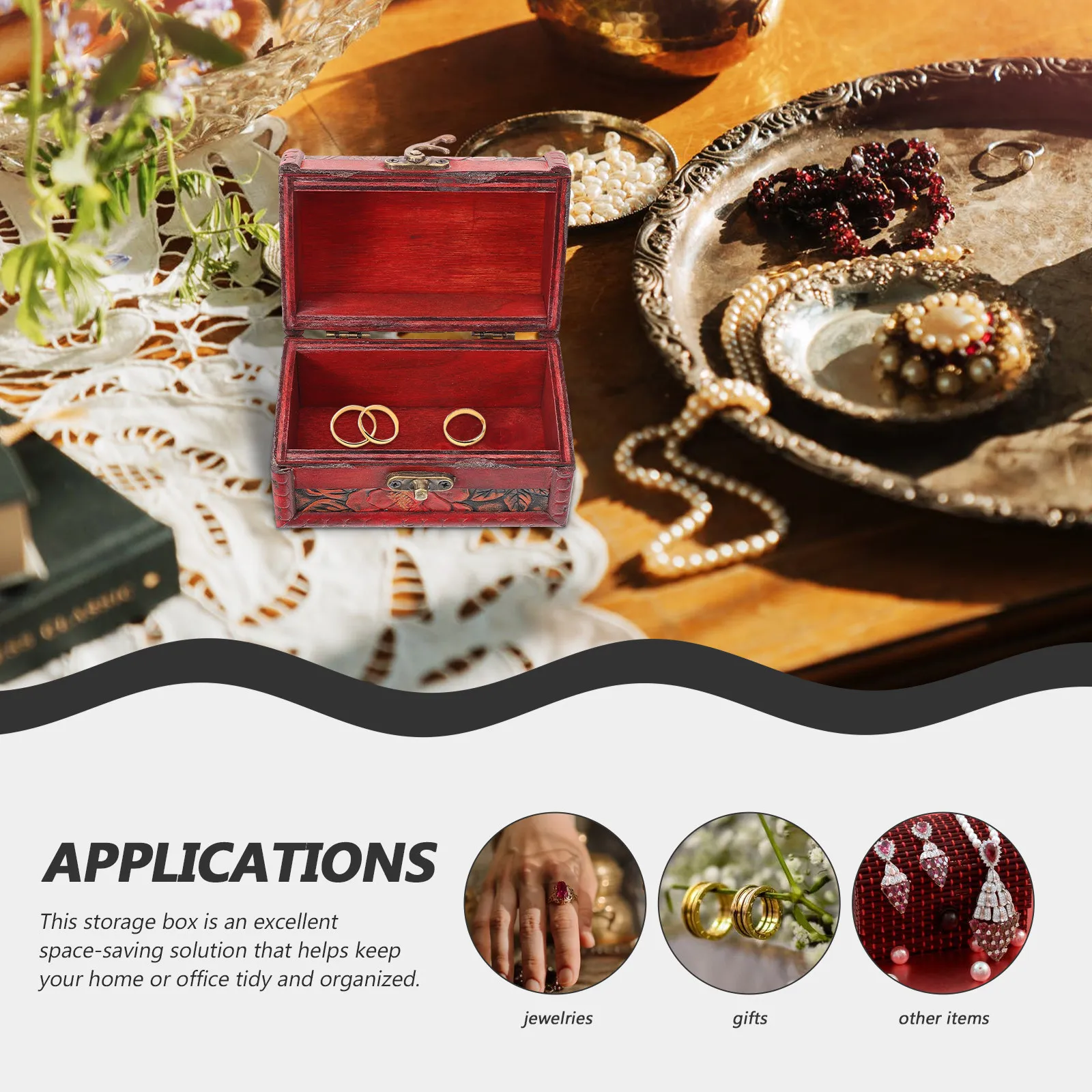 

Wooden Jewelry Chest Retro Color Large Capacity Vintage Storage Box Treasure Box Trinket Keepsake Organizer Home Decoration