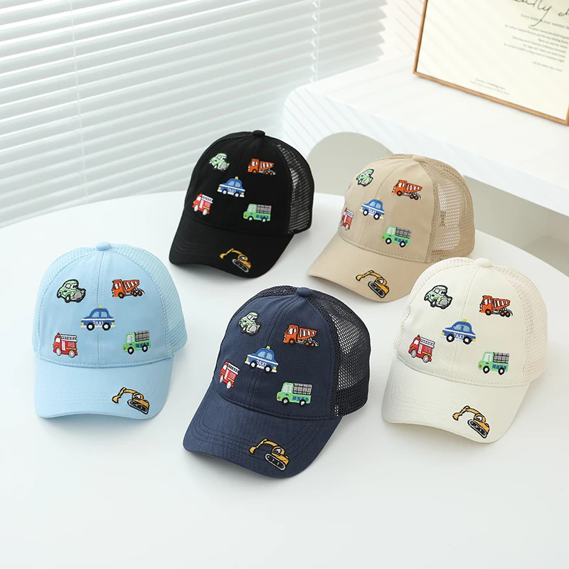 Children 2026 Summer New Kids Baseball Caps for Girls Boys Spring Baby Sun Hats Cartoon Vehicles Toddler Peaked Caps