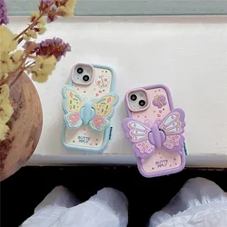 Cute 3D motylkowy futerał na telefon dla iPhone 11 12ProMax stojak Fundas dla iPhone 13 14 15 Pro Max silikonowa osłona cofania