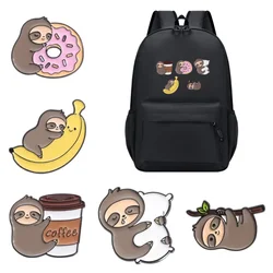 Bonito animal preguiça broche esmalte diversão banana café donut metal emblema saco das crianças roupas pinos combinando presente comemorativo