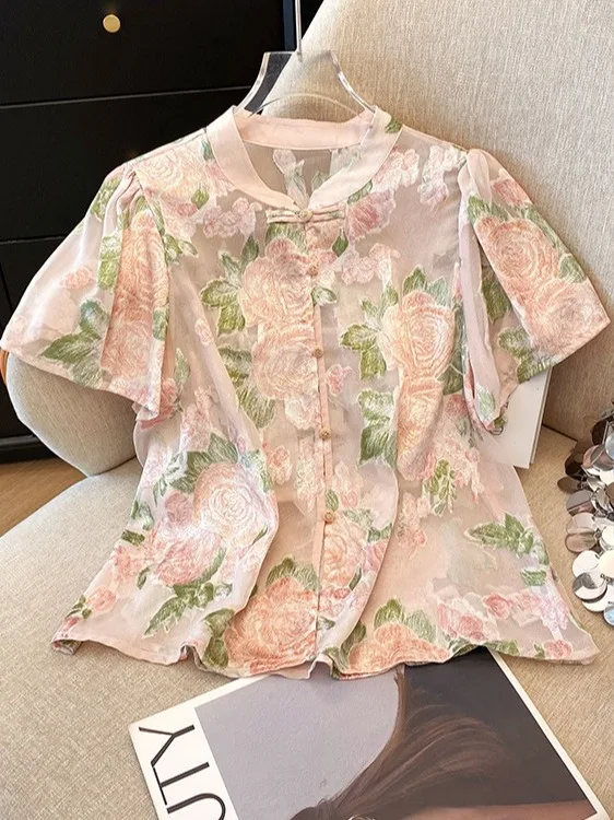 

Новая китайская женская тонкая солнцезащитная одежда с коротким рукавом, летняя новинка, тонкий топ в национальном стиле, верхняя одежда C...