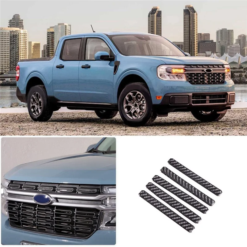 Front Bumper Grille Covers Trim Decal Stickers for Ford Maverick 2022 2023 Exterior Accessories - Soft Carbon Fiber