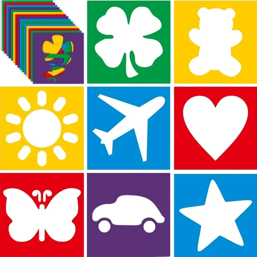 

24 block children's stencils 8-inch drawing Stencils Chalk stencils large for washable geometry and garden themes