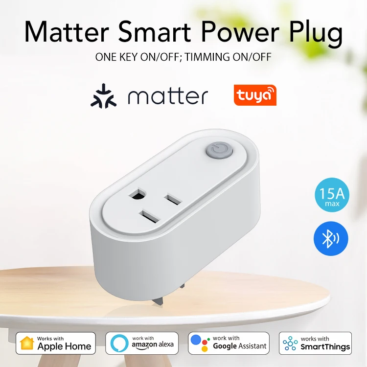 2025 Matter WiFi US Smart Plug 15A Пульт дистанционного управления Tuyasmart или Smart Life работает с Alexa Echo и Google Home