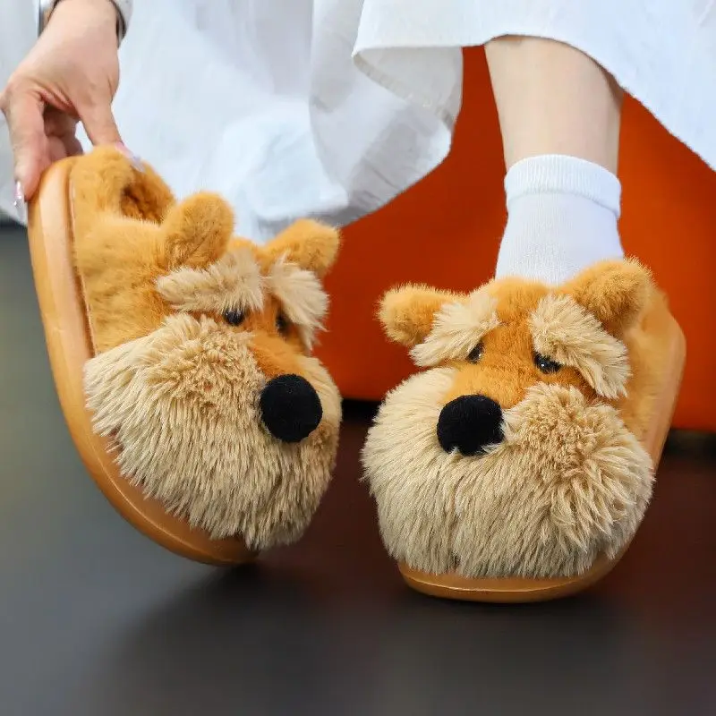 

Designer sloppy puppy slippers women 2025 newest platform animal plush slides ladies girls flat thick bottom floor shoes
