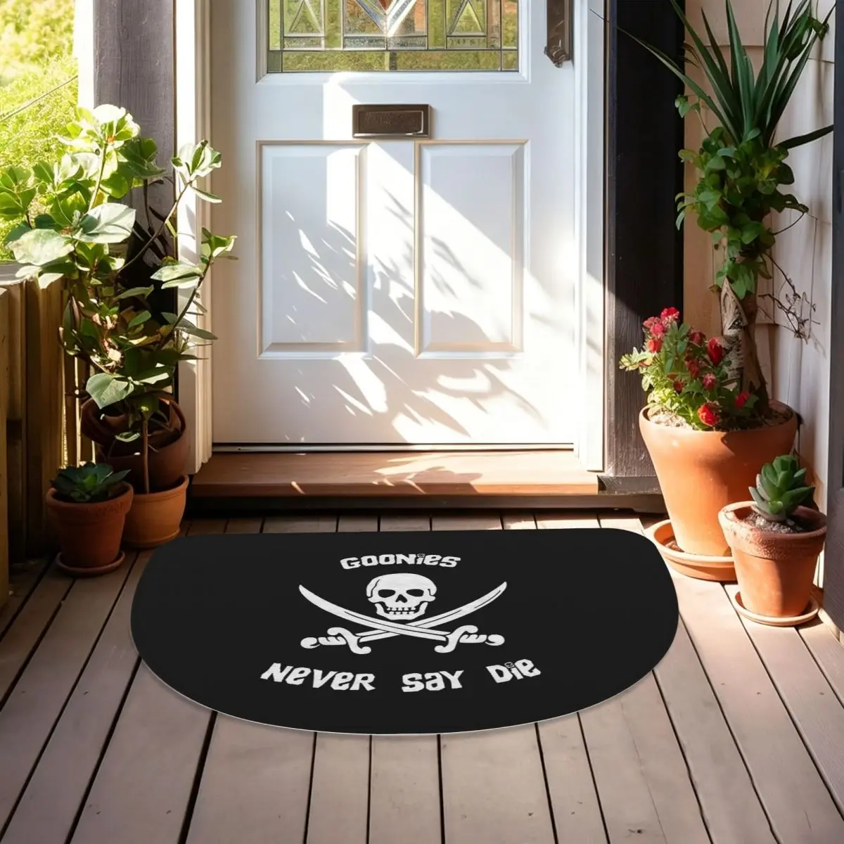 Goonies Never Say Die Soft Flannel Half Round Doormat Non Slip Bathroom Mat Absorbent Floor Carpet for Laundry Room Bathroom