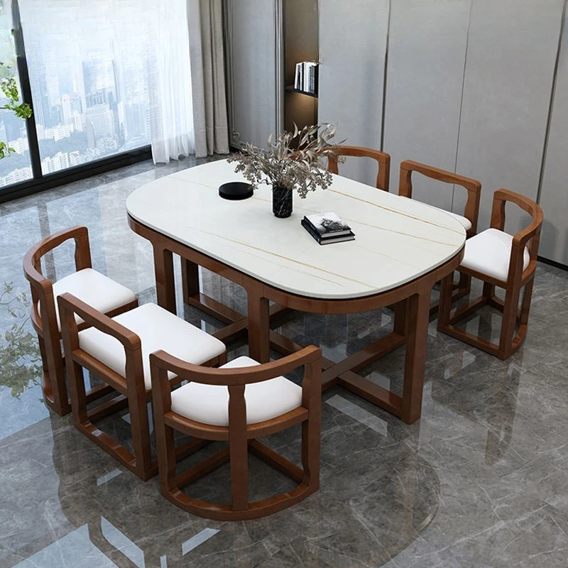 

Marble dining table and chair combination square round solid wood dining table simple modern small apartment household