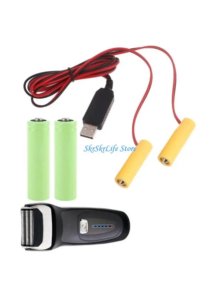 E65E 2 in 1 USB Power Supply Replace 2pcs 1.5V LR6 Battery for Clock Toy Light