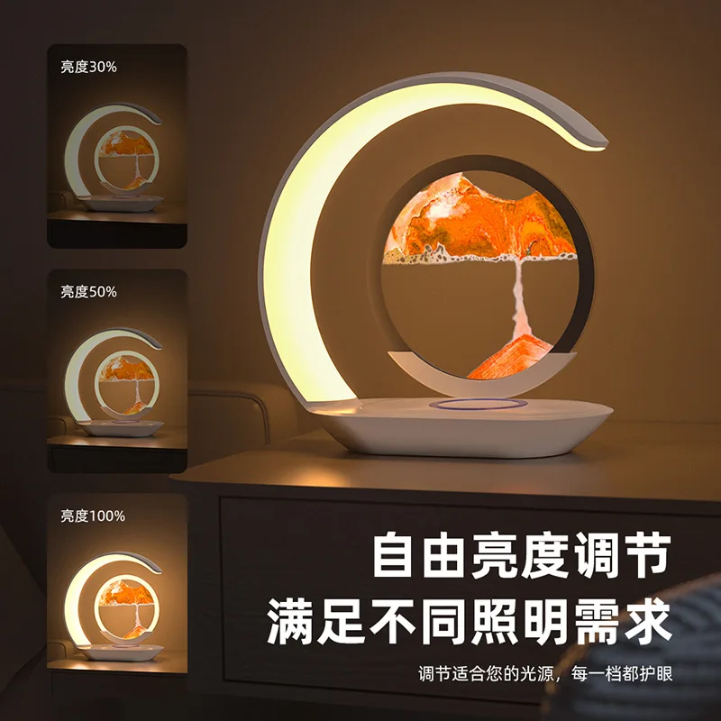 Creative Quicksand Painting Night Light Mobile Phone Wireless Charging Desk Lamp3D3D Desktop Hourglass Ornament Atmosphere Night
