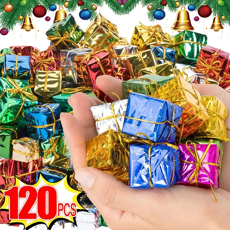 12/120Pcs Mini Xmas Foam Gifts Boxes Christmas Ornaments Gifts Xmas Tree Hanging Pendants For Navidad Party Decorations Supplies