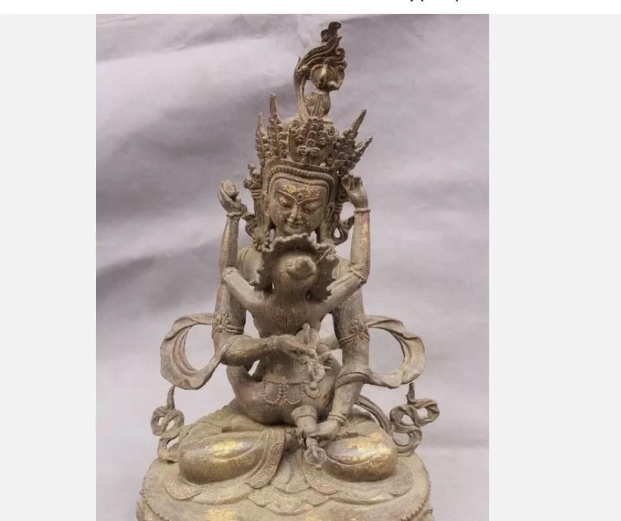 28cm Old Tibet Buddhism Bronze Mandkesvara Vajrasattva Yab-Yum Buddha Statue