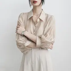 Stylish Solid Color Button Korean Lantern Sleeve Shirt Women Clothing 2022 Autumn New Loose Casual Tops Office Lady Blouse