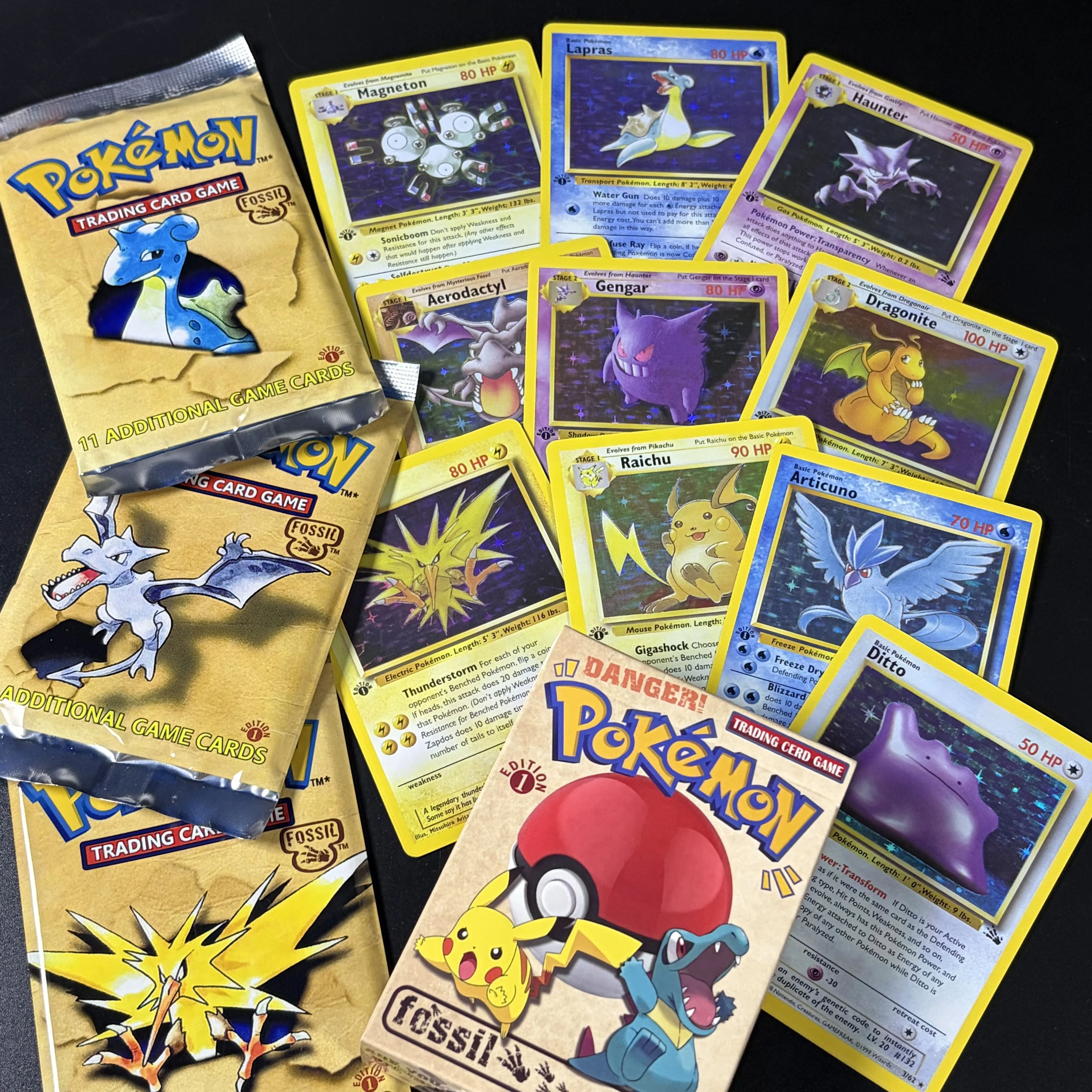 PTCG Fossil Complete Set-62PCS Vintage DIY Display Box Cards Gengar Dragonite With Booster Packs Pocket Tcg Game Collection Card