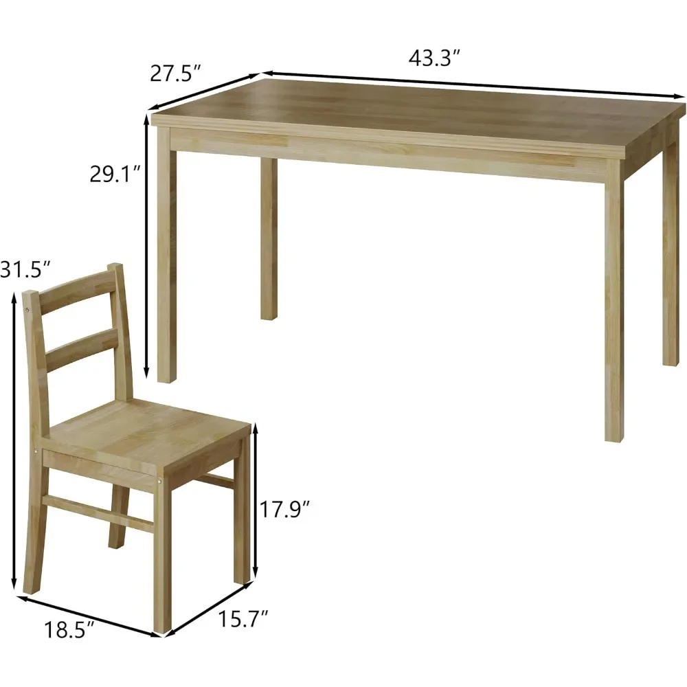 43.3 inch Solid Wood Indoor Modern Rectangular Dining Table Set for 4, Table and 4 Solid Wood Dining Chairs for Kitchen