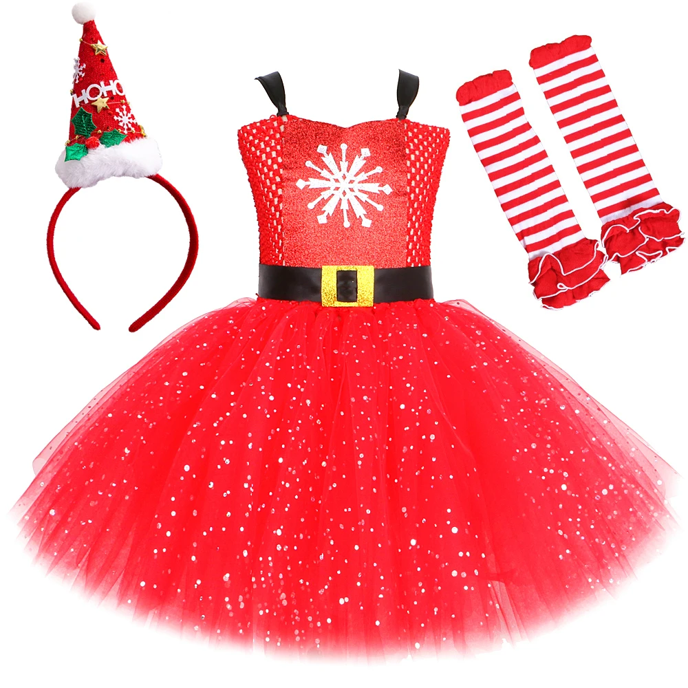 Baby Girls Santa Claus Tutu Dress Sparkling Red Christmas Costumes for Kids Xmas Party Outfit Children New Year Holiday Clothes