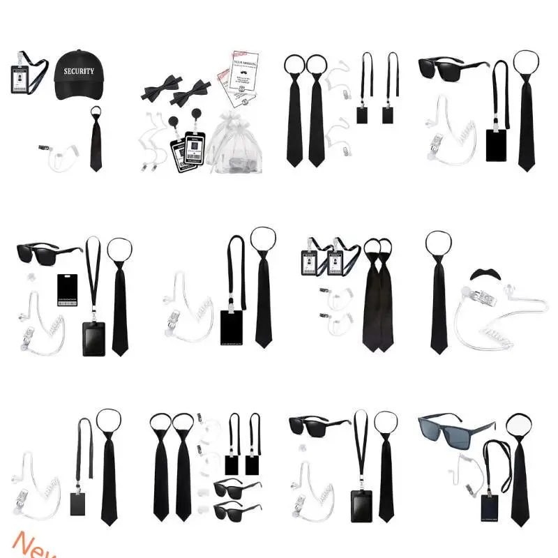 Geheime agent verkleed outfits, waaronder een zwarte bril Earpiece en Neck Tie Security Guard Cosplay kostuum voor kinderen