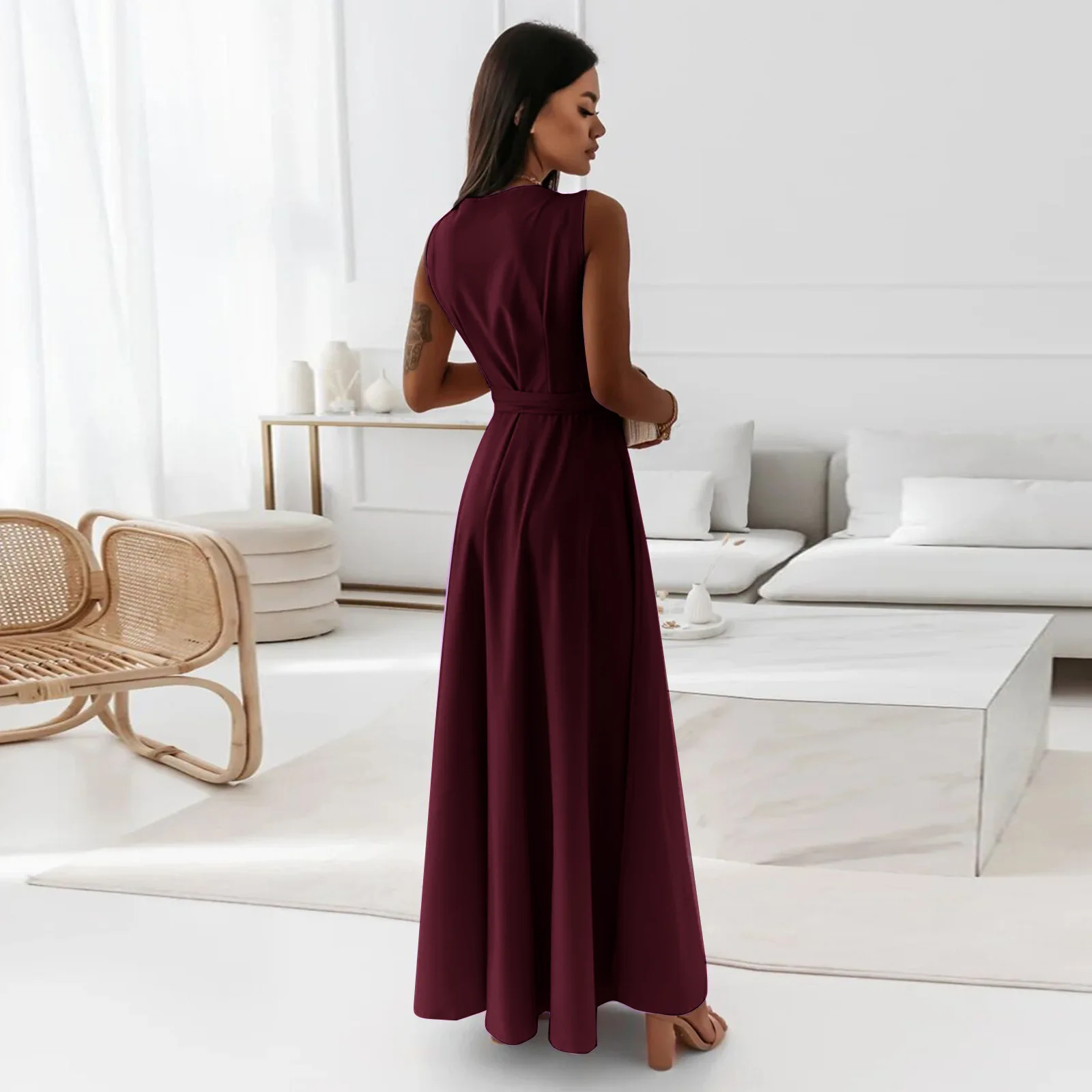 2025 sommer Neue Mode frauen Kleid Tie-neck V-ausschnitt Lange Abendkleid Kleid für Frauen Party Gala – Detail 18