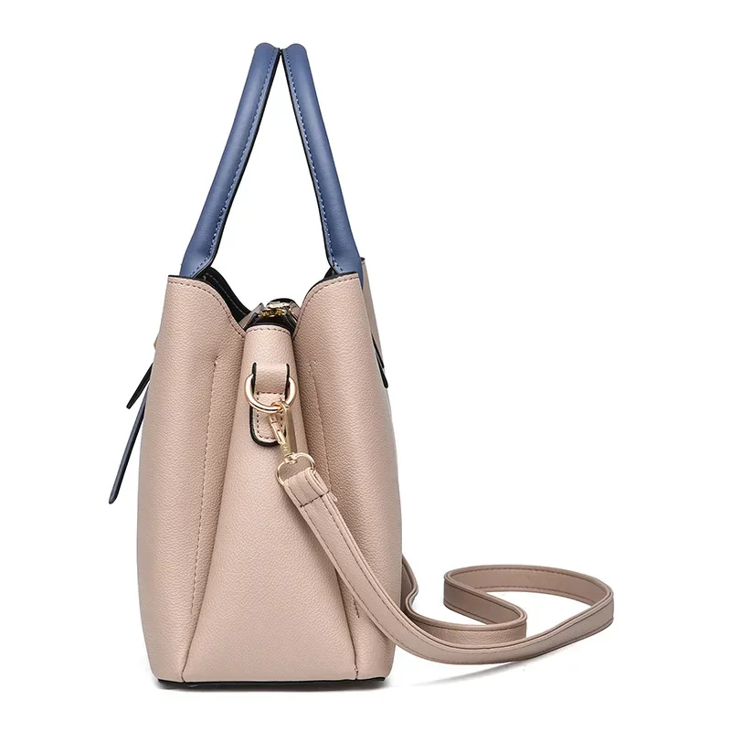 TRAVEASY 2023 Summer PU Leather Large Capacity Panelled Top-Handle Bags for Women Fashion Zipper Female Shoulder Bags Tote Bags