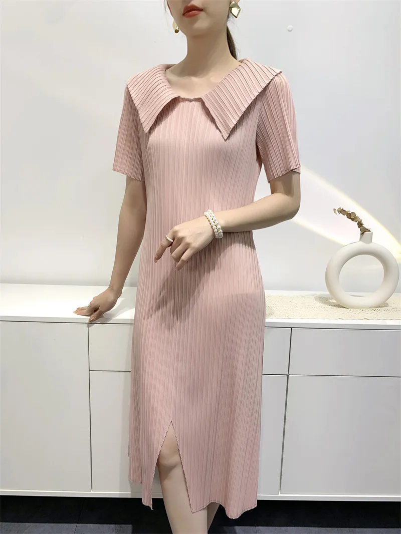 

YUDX Miyake Pleated Dresses Women Doll Collar 2023 Summer New Women's Dresses In The Long Paragraph Open Pleated Skirt