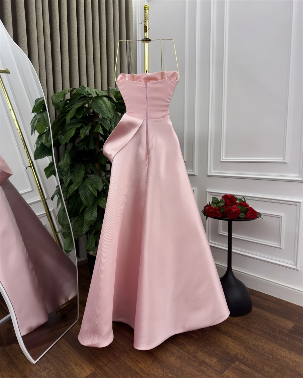 Customized Evening Dress Classic Satin Strapless Spaghetti Straps Sleeveless Prom Gowns Elegant A-Line Crystal Party Dresses