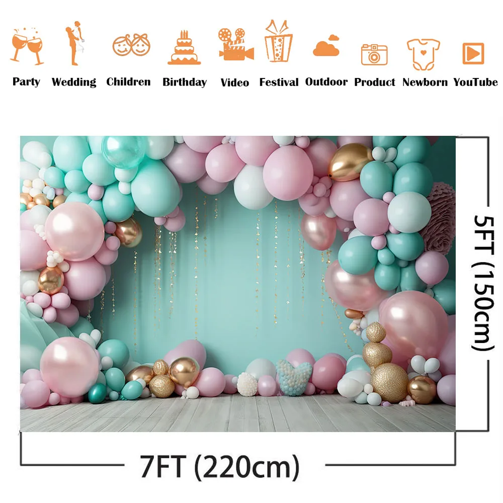 Fundo sob o mar para fotografia, balões coloridos, aniversário de sereia, bolo esmagador, fundo para crianças, banner retrato