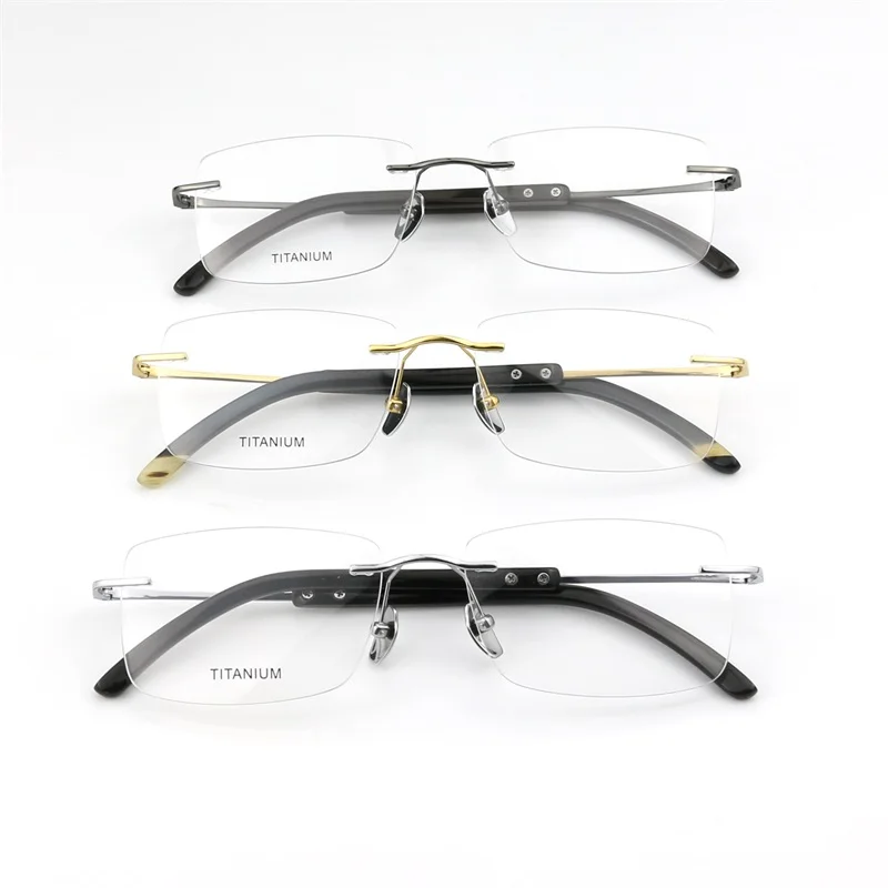 HDCRAFTER Rimless glasses frame men natural horn pure titanium myopia prescription progressive reading eye glasses frameless