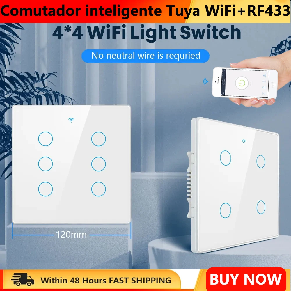 

Умный переключатель Wi-Fi Tuya Brazil 4*4 без нейтрали 4/6 Gang сенсорный настенный выключатель RF433 пульт дистанционного управления Alexa Google Home Household