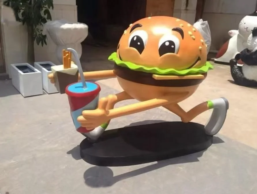 Custom Outdoor Hot Sale Resin Sculpture Fiberglass Burger Statue for Sale