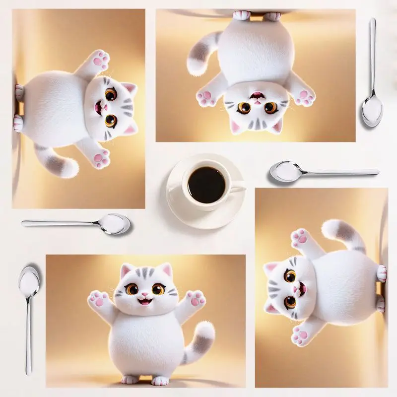 

4-piece cat-themed placemat set, rectangular, easy to clean, stylish home decor for kitchen tables, perfect for any occasion.