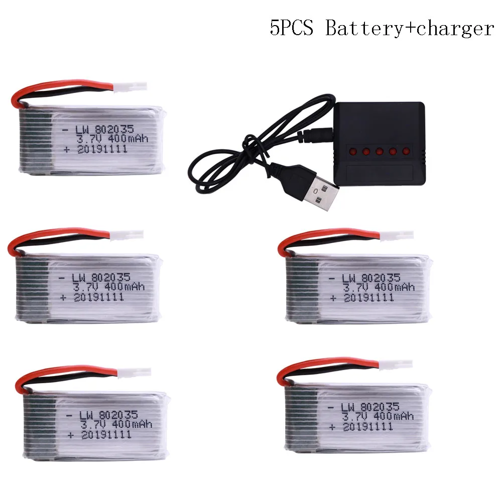 3.7V 400mAh 802535 Lipo Battery and Charger for X4 H107 H31 KY101 E33C E33 U816A V252 H6C RC Quadcopter Drone Spare Part 35C