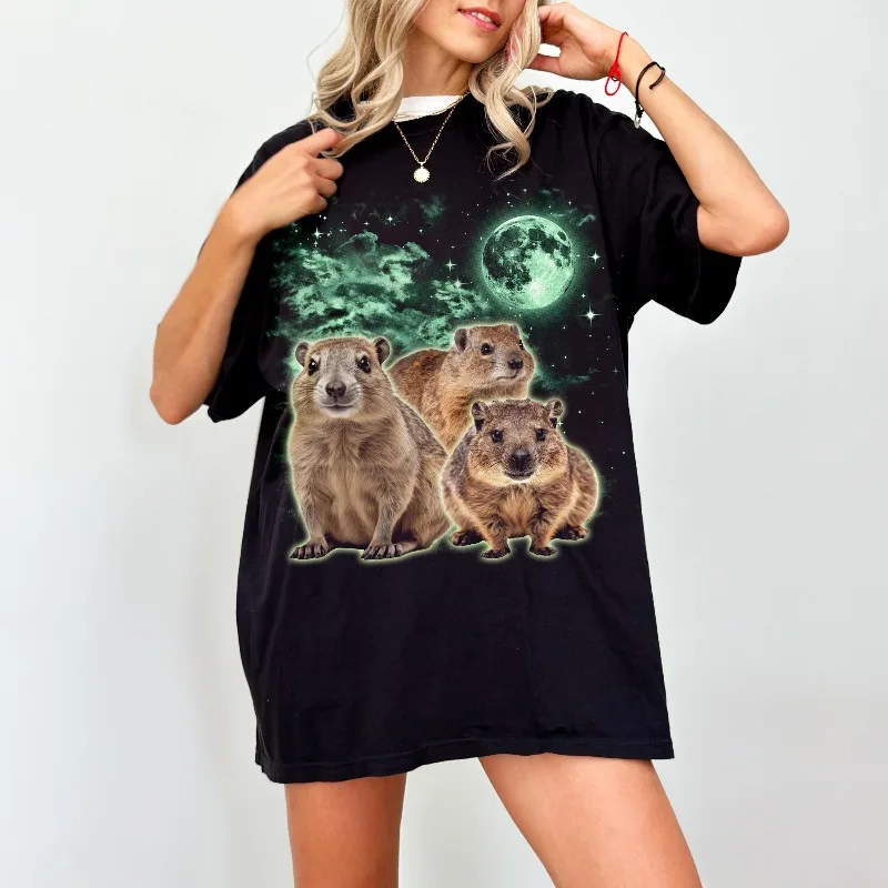 Three Hyrax Moon T-Shirt, Funny Animal Meme Tee, Rock Hyrax Screaming Design, Celestial Viral Rock Hyrax Shirt, Dassie Gift