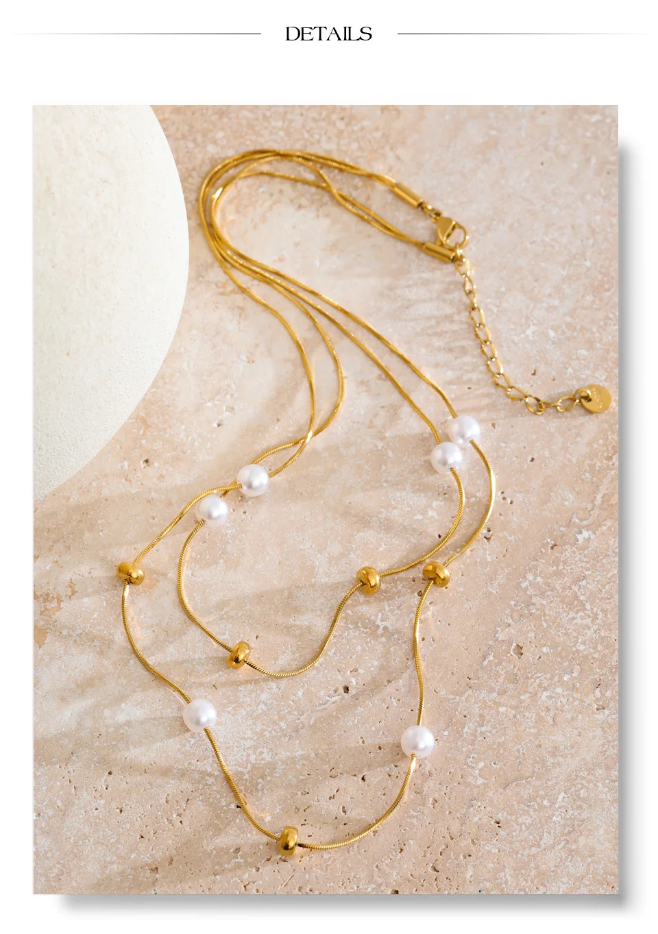 Yhpup Edelstahl Doppelschicht Perlen Kette Overlay Halskette für Frauen Beliebte Chic Frauen Koreanische Chic Schmuck Zubehör – Detail 14
